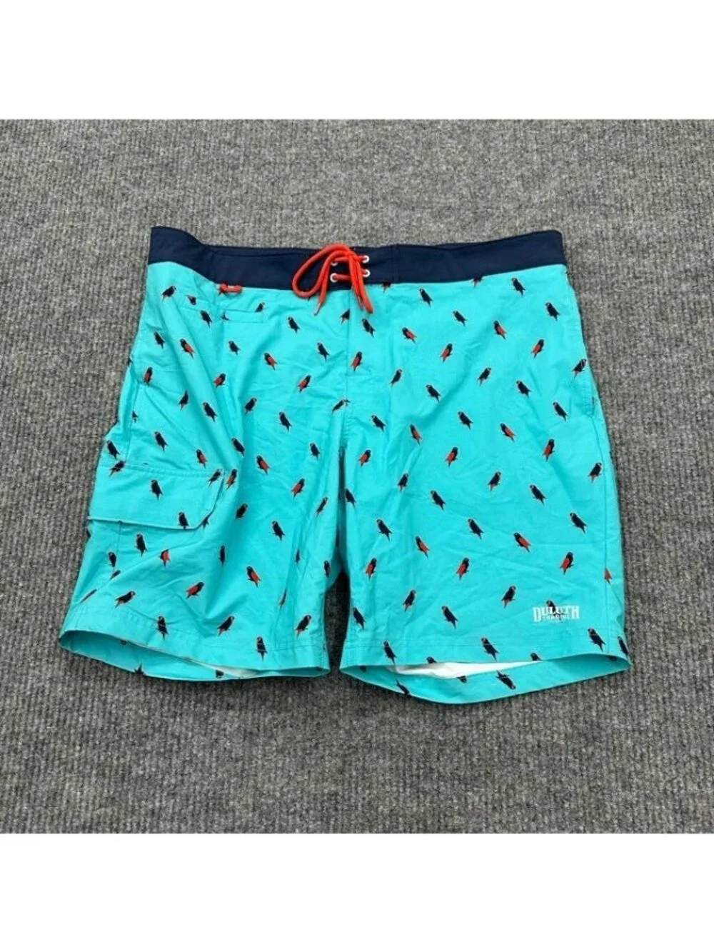 Duluth Trading Co Board Shorts Parrot Bird Print Swim Trunks 9 in Mens Size 38
